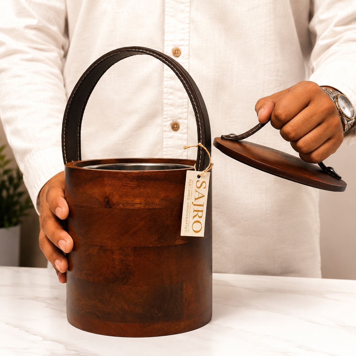 Terra Luxe Ice Bucket with Leather Handle